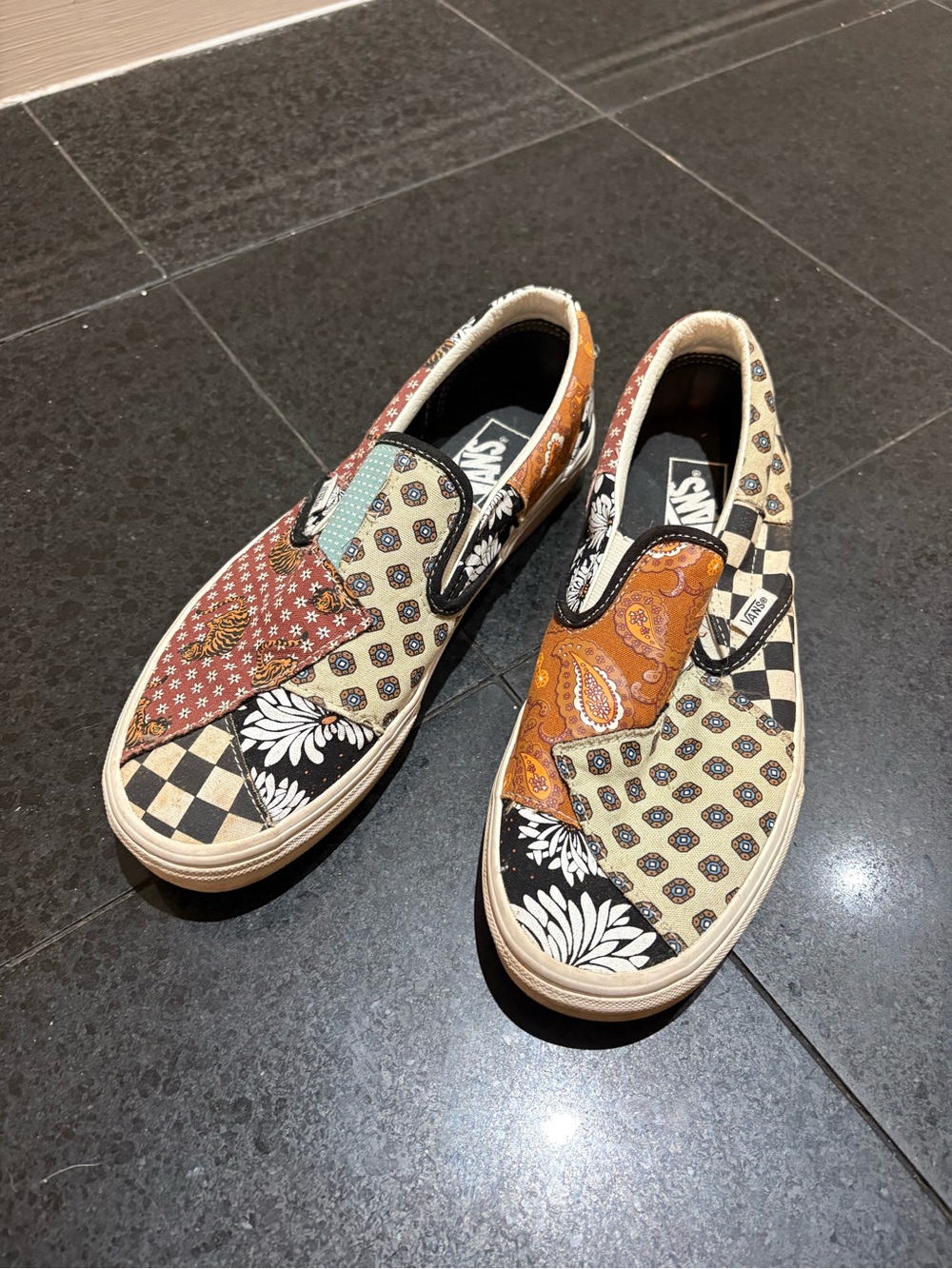 Vans Classic Slip-On Patchwork Paisley Checkerboard Sneakers - Multicolor
